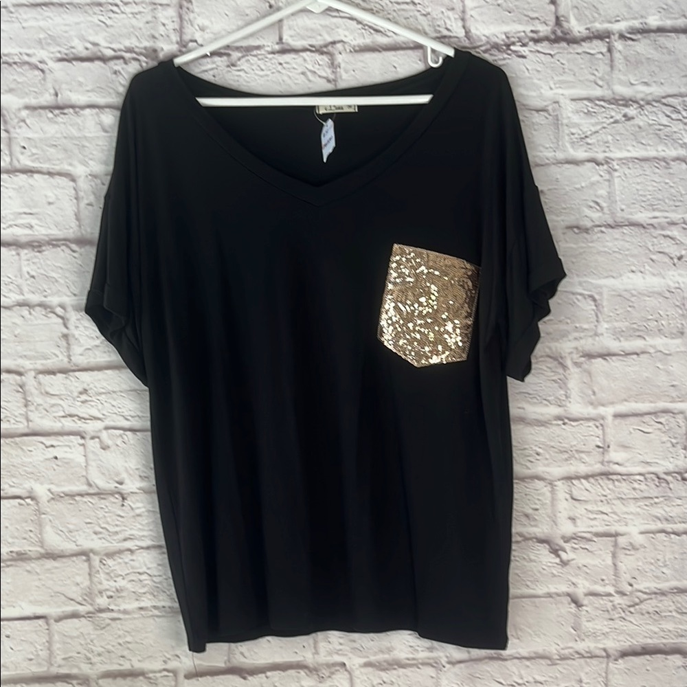 Luna Black Top with Gold Sequin Pocket